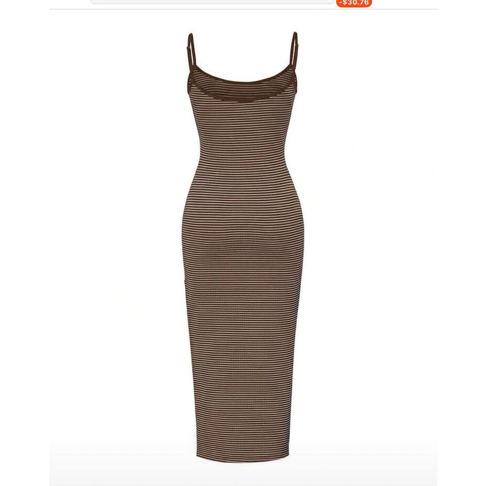 Revolve Brown Cream Striped Midi Dress 8/10 + Gold Leather Cuff Boho Vacation - Picture 3 of 8